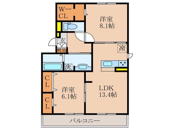ソレアード嵯峨II(2LDK/3階)の間取り写真