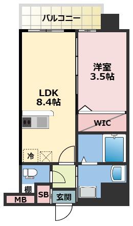 LUXE玉造南(1LDK/12階)の間取り写真