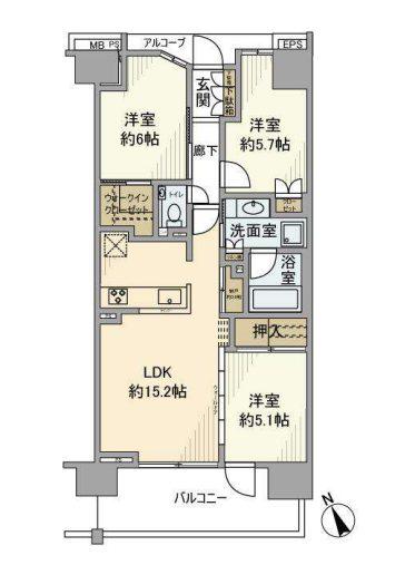 プラウドシティ方南町(3LDK/5階)の間取り写真