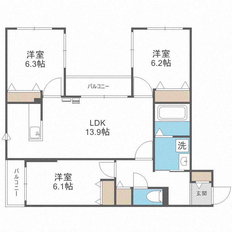 BRAMA南11条(3LDK/2階)の間取り写真