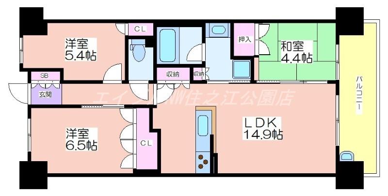 大阪ベイレジデンス(3LDK/2階)の間取り写真