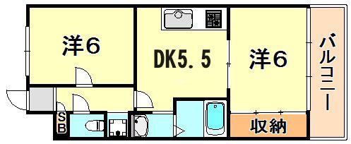 マリンクレール野田(2DK/2階)の間取り写真