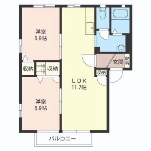 ヴィラ・フォンテーヌC(2LDK/2階)の間取り写真