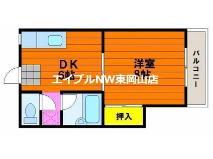 グリンベルIV(1DK/2階)の間取り写真