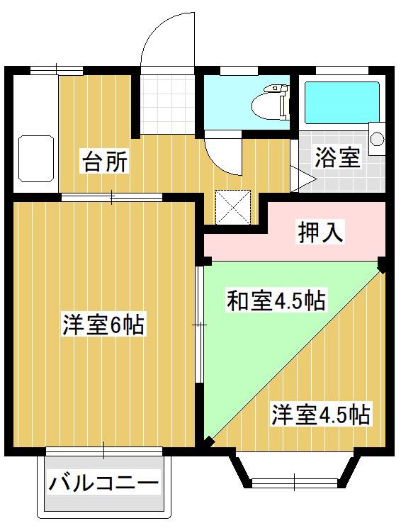 カシマポートハイツA棟(2K/1階)の間取り写真