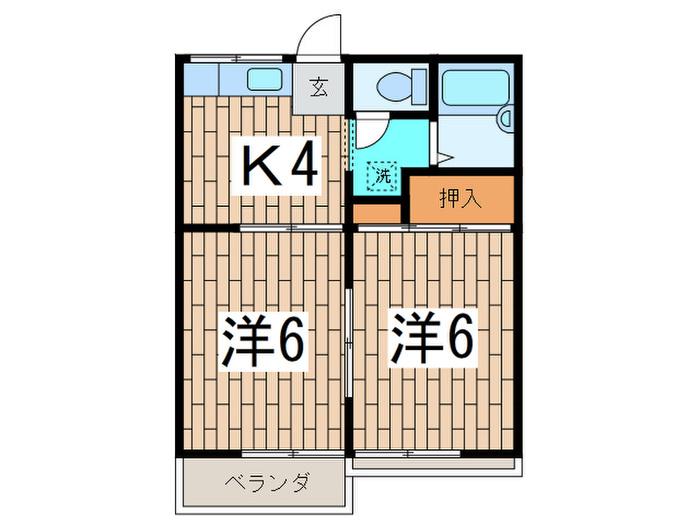 ユーハイツ(2K/2階)の間取り写真