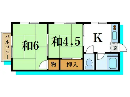 第18佐々木荘(2K/2階)の間取り写真