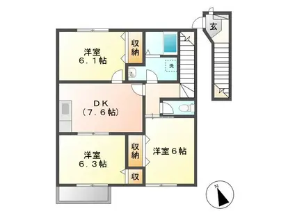 メゾンメールB(3DK/2階)の間取り写真