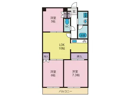 ダイヤモンドハイツ(3LDK/5階)の間取り写真