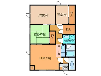 飛田ハイツA棟(3LDK/2階)の間取り写真