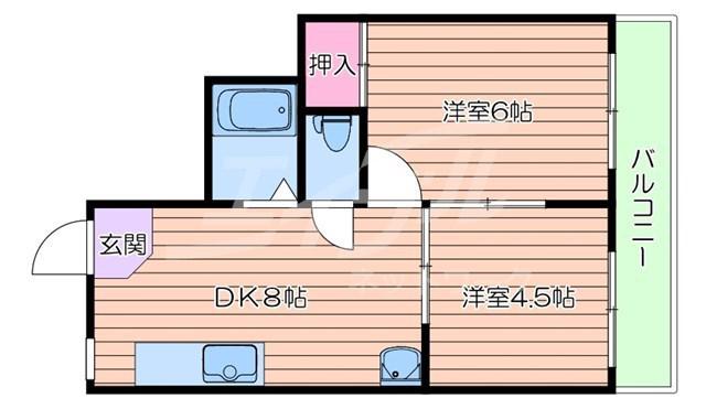第6摂津マンション(2DK/2階)の間取り写真