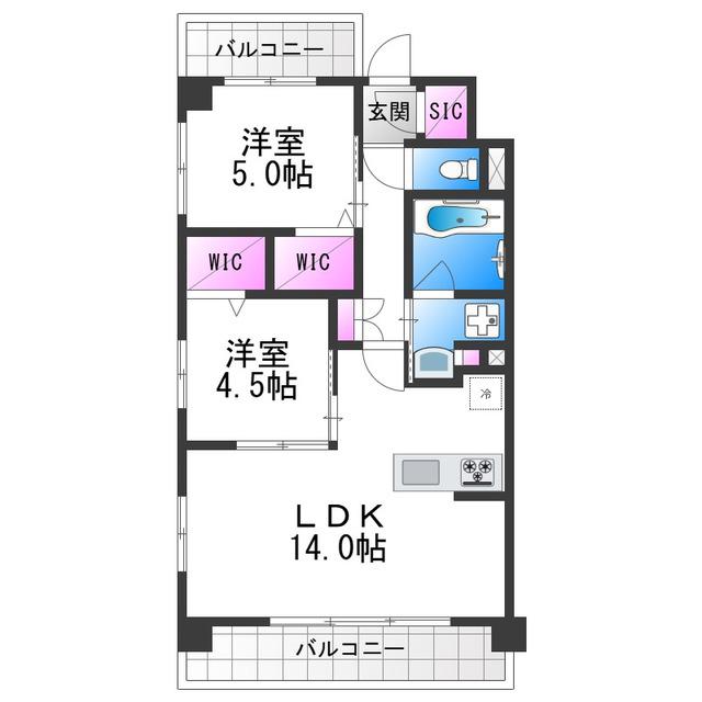 スプランディッド天王寺サウス(2LDK/2階)の間取り写真