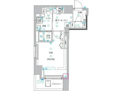 ユリカロゼ五反野III(1K/8階)の間取り写真