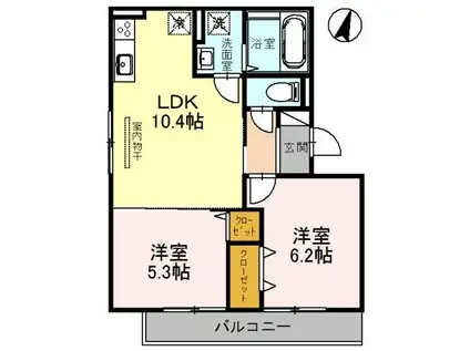 ユニヴェル垂水(2LDK/3階)の間取り写真