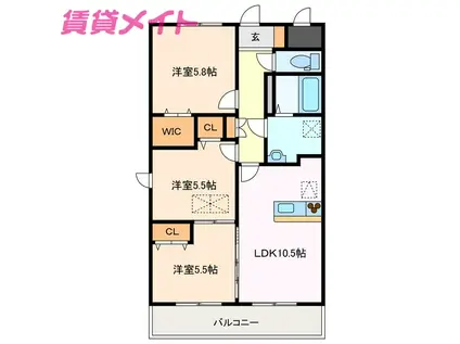 ルネスグラードII(3LDK/2階)の間取り写真