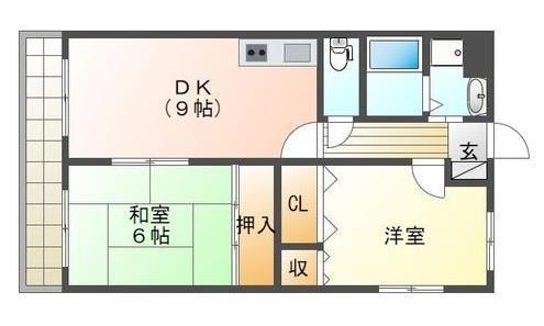 アーバン新徳田(2LDK/3階)の間取り写真