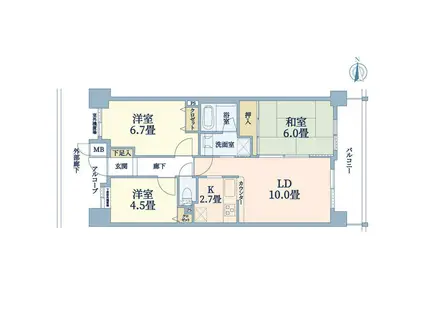 コスモシティ三条西洞院(3LDK/10階)の間取り写真