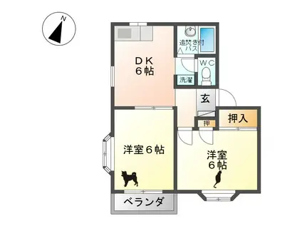 ローレルコート1号棟(2DK/1階)の間取り写真