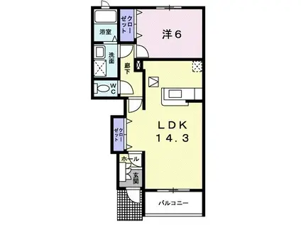 ルピナスA棟(1LDK/1階)の間取り写真
