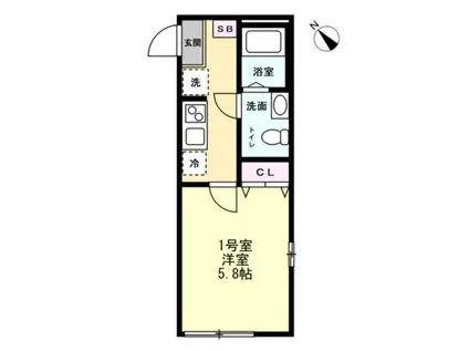 アルファ井土ヶ谷(1K/2階)の間取り写真