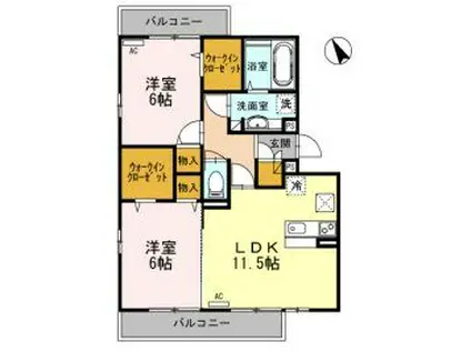 ELYSION ウエスト(2LDK/2階)の間取り写真