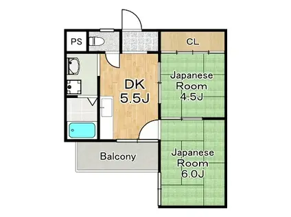 ヴィクトリアコート泉尾(2DK/2階)の間取り写真