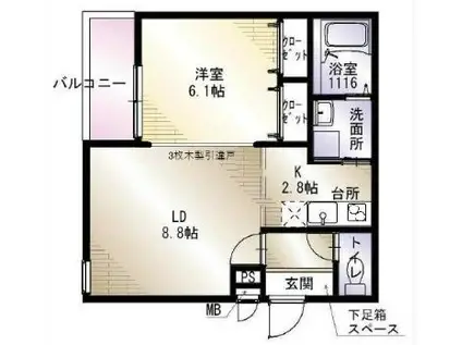 フジパレス桜井四丁目B棟(1LDK/2階)の間取り写真
