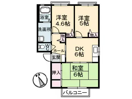 イーストパーク D棟(3DK/2階)の間取り写真