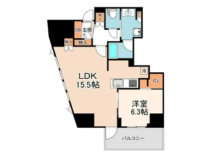 ジオタワー新町(1LDK/5階)の間取り写真