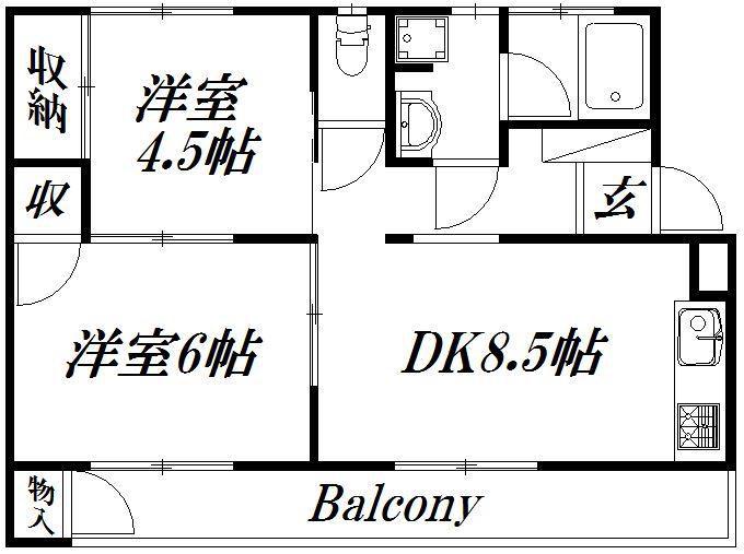 エクスト神田町(2DK/1階)の間取り写真