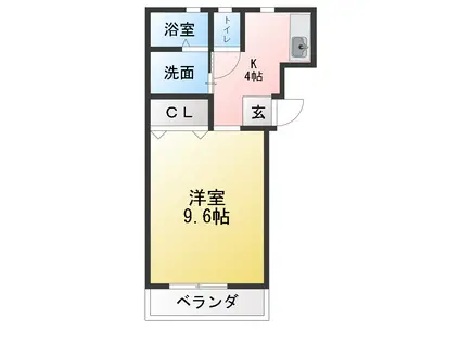 マンション亀山II(1K/1階)の間取り写真
