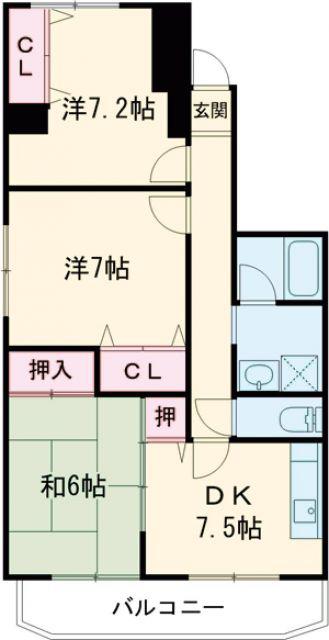 キャッスル桜ヶ丘(3DK/3階)の間取り写真