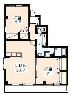 カーサ大平台I(2LDK/2階)の間取り写真