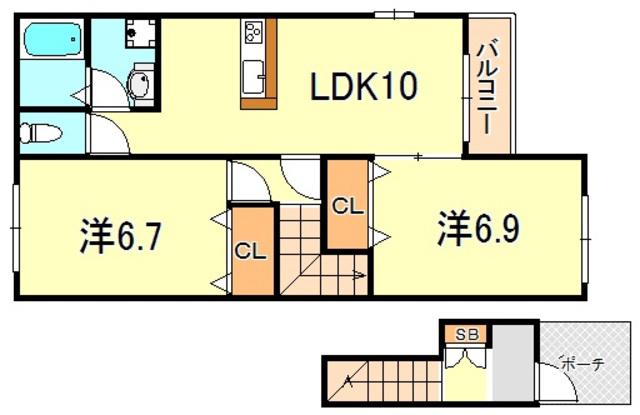グランスターチス(2LDK/2階)の間取り写真