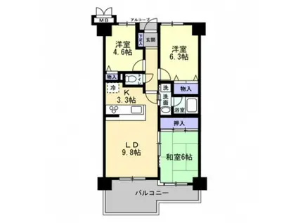 東峰マンション那珂川(3LDK/1階)の間取り写真