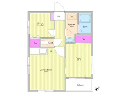 ウエルストーン恵比寿(2DK/2階)の間取り写真