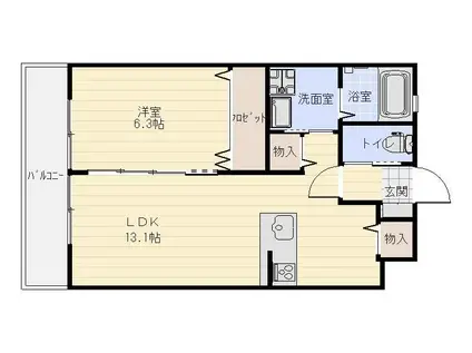 カッシーニ(1LDK/2階)の間取り写真