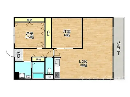 天満橋北スカイハイツ(2LDK/11階)の間取り写真