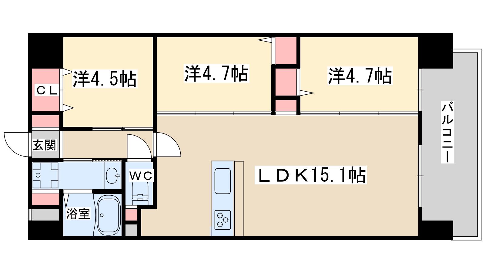 ALIVIS野田阪神(3LDK/3階)の間取り写真