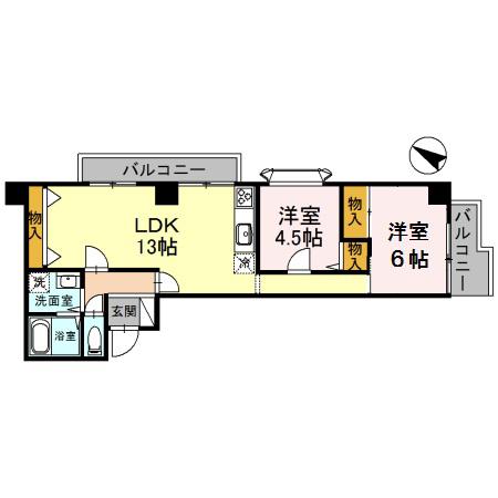アベニールクニヤ(2LDK/3階)の間取り写真