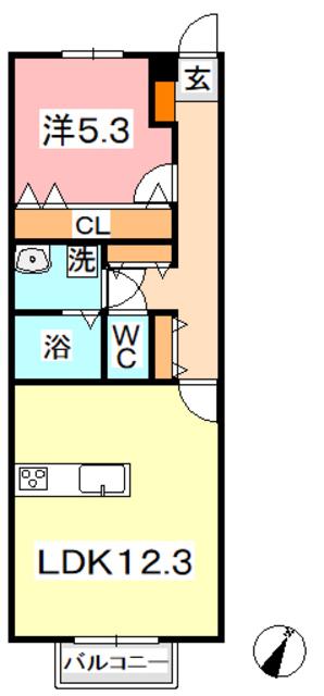 アルカンジュ松島(1LDK/1階)の間取り写真