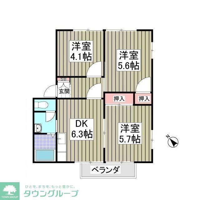 ハイツ GREEN WOOD(3DK/2階)の間取り写真