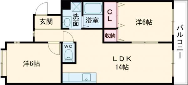 パラシオン萌(2LDK/3階)の間取り写真