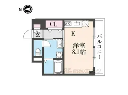 ルミエール京都(ワンルーム/2階)の間取り写真