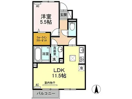 クレストラヴェール II(1LDK/1階)の間取り写真