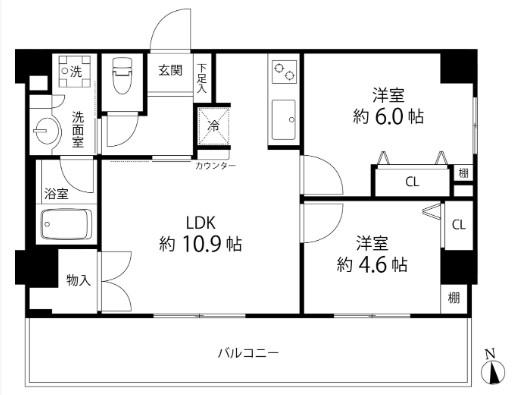 DUOSTAGE白金高輪(2LDK/9階)の間取り写真