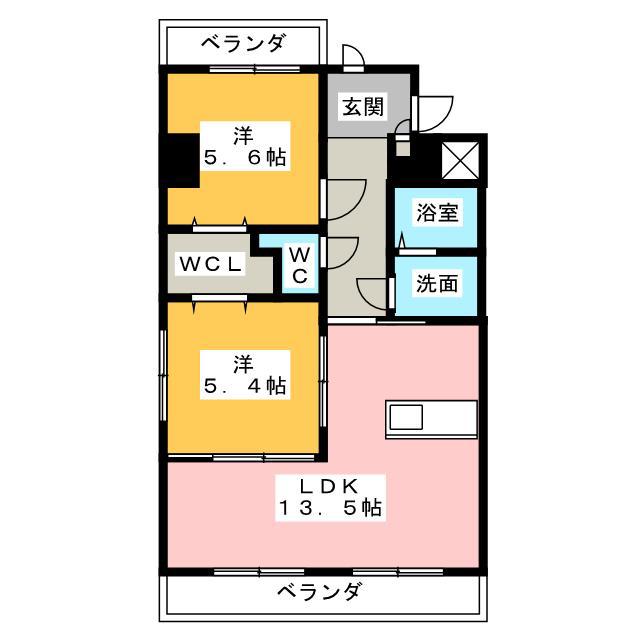 アンジューV(2LDK/7階)の間取り写真