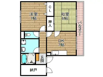 ヴィラージュ城北(2DK/2階)の間取り写真