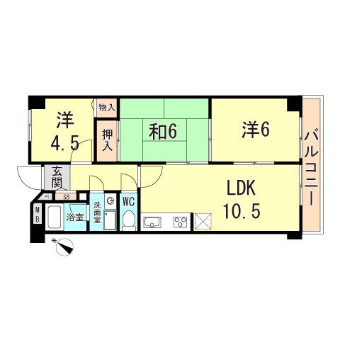 ライオンズマンション神戸水木通(3LDK/3階)の間取り写真