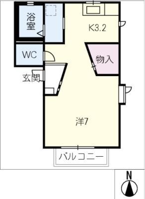SUNWOOD五軒家(1K/2階)の間取り写真